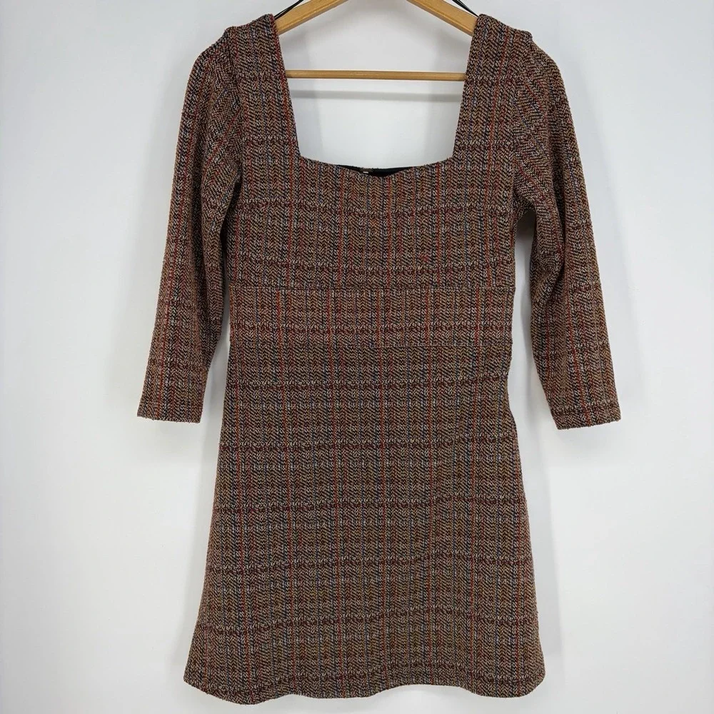 Free People Uptown Girl Mini Dress S Multicolor Square Y2K Fall Fairy Grunge Mod